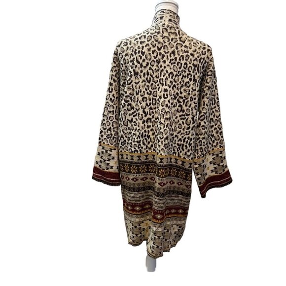 Max Sport Long Leopard Fair Isle Cozy Festival Open‎ Front Cardigan Sweater L - Picture 5 of 9